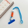Détail de la longe de téléphone tressée bleue et orange avec boucle et coussinet en T - Contraste Bleu et Orange