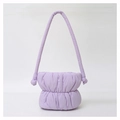 Detail of lavender puffer hobo bag showing quilted nylon texture and knot strap design - Purple