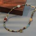 Handmade beaded necklace with natural red agate, yellow chalcedony and green turquoise beads - Red Agate Vintage Beading