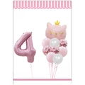 Kit de ballons anniversaire 4 ans chat rose avec ballon couronne et confettis pour filles - Chiffre 4