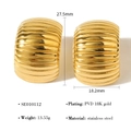 Detail shot of chunky gold striped earrings with 27.5mm height and 18.2mm width - Gold Chunky Ribbed Hoop