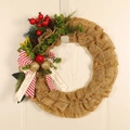 Ghirlanda natalizia dorata con bacche rosse, pigne e nastro con Merry Christmas - Tipo A Maglia Dorata