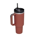 Detail view of red-brown 40oz stainless steel tumbler with handle and straw - Second Generation 40oz Red Rust / 40oz