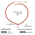 Orange beaded stainless steel necklace with irregular pearl pendant and gold extension chain - Orange-Red Beaded Pearl Pendant Style (JDN0112018)