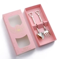 Silver stainless steel shovel spoon and fork gift set in a pink decorative box - Original Silver 2Pcs Set - Pink Box
