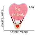 Detail of pink embroidered heart balloon patch with be mine text and size dimensions - Style 26 (Heart Hot Air Balloon)