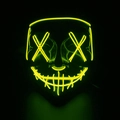 Halloween LED glowing mask with neon yellow-green cross eyes and stitched mouth design - Adult / Yellow