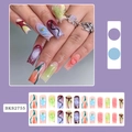 3D curve heart press-on nails set with abstract colorful patterns and metal beads - BKS2755 3D Gradient Heart