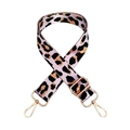 Detail of adjustable leopard print nylon bag strap with polished gold metal swivel hooks - Silver Clasp / Light Purple