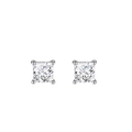 Elegant silver square cubic zirconia stud earrings with classic four-prong setting for women - Silver (Small Single Rhinestone)