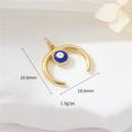 Goldener Mondsichel-Anhänger mit blauem bösen Blick und Zirkonia, 20,8 mm Größe - H-11616 (Halbmond Böser Blick)