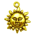 Antique gold sun pendant with facial detail for DIY earrings and necklaces jewelry - Round Sun (13558)