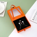 Bright orange drawer jewelry box with clear window and ribbon handle for elegant packaging - 13*13*4CM / Orange