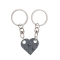 Creative dark gray interlocking brick heart keychain for couples set of two - Gray