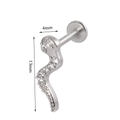 Piercing serpent en argent avec zircons clairs, taille 4mm par 13mm avec dos plat poli - Serpent / Acier Inoxydable 1.2*6mm
