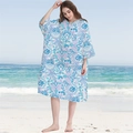 Women's beach poncho featuring a blue bohemian mandala print on quick-dry microfiber - Pocket Style - Royal Floral Mandala