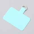 Close-up of mint green silicone phone tether tab with silver stainless steel D-ring - Silver Clasp / Blue