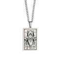 Silver Tarot card necklace featuring The Chariot rectangular stainless steel pendant - The Chariot / Steel