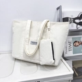 Off-white corduroy tote bag with small coin purse and Fashion Instinct label - 43x35x27cm / White