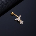 Golden belly ring featuring a zircon-studded butterfly and floral tassel drop design - Small Pentagram Butterfly Gold