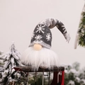 Lighted Christmas gnome doll with snowflake knit hat and white beard holiday decor - Short Legs Forest Style / Gray