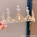 Golden crown headband for girls featuring white pearls and sparkling crystals with 11.5cm diameter - Gold Leaf Pearl
