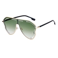Oversize gold frame sunglasses with green gradient lenses and unique hollow-out design - C4 Bright Black Gold Gradient Gray Green