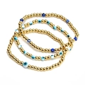 Detailed close-up of golden metal beads and blue evil eye charms in a 3-piece bracelet set - Layered Blue White Texture Gold Style (BE843MI07)