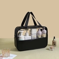 Trousse à cosmétiques noire en PVC transparent et cuir PU avec des poignées de transport - Double Poignée / Noir Grand