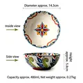 Bohemian hand-painted ceramic bowl with blue floral patterns and geometric details - 5.6 Inch Shallow Bowl