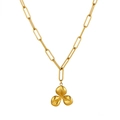 Vintage gold stainless steel paperclip necklace with a matte three-petal flower pendant - XLE-3-1 Necklace - Gold
