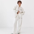 Tuta due pezzi da donna grigio avena con felpa con zip e pantaloni larghi sportivi - S / Grigio Misto