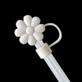 White daisy silicone straw cover cap for Stanley cups on a clear reusable straw - Chrysanthemum Milky White / 10mm