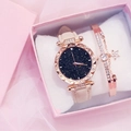 Starry sky dial watch and rose gold star charm bracelet set in a pink luxury gift box - Starry Sky Watch + Bracelet + Gift Box Set / Off White