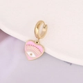 Golden heart hoop earring with pink enamel evil eye charm for women - Pink