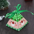 Pyramid Christmas gift box with reindeer pattern and green ribbon on wooden surface - Reindeer (No Tag)
