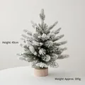 Flocked 45cm mini Christmas tree with snow effect and natural round wooden base - 45cm