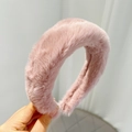 Detail of pink plush headband showing soft fluffy faux mink fur texture and thickness - Solid Faux Mink Fur / Pink (Solid Plush)