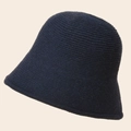 Deep blue knitted bucket hat for women with thick ribbed texture and minimalist style - Navy Blue