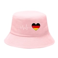 Pink cotton bucket hat featuring a creative German flag heart and pulse line design - M / 2# Heartbeat German Flag - Light Pink