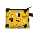Yellow alpaca print kids coin purse with rock llama graphic and black zipper strap - Bright Yellow Rock Llama