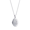 Silver oval locket necklace with engraved moon and stars celestial design - Silver Moon