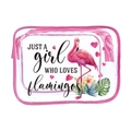 Pink flamingo PVC transparent makeup bag with Just A Girl Who Loves Flamingos print - 115-Girl Loves Flamingos