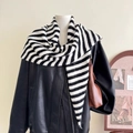 Classic black and white striped knit shawl for women made of premium wool blend fabric - Black & White Stripes