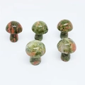 Polished natural green and pink spotted stone mushroom mini decor figurines - Unakite