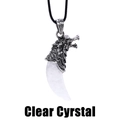 Vintage wolf head pendant necklace with clear crystal tooth and silver metal texture - White Crystal/Zinc Alloy / Wolf Head Tooth