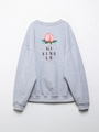 Detail der grauen Sweatshirt-Rückseite mit pinker Pfirsichgrafik und XI XING LE-Druck - S / Oberteil (Sweatshirt)