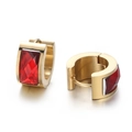 Gold stainless steel hoop earrings with rectangular red glass stones for women - Gold Red (KE108284-TGD)