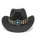 Klassieke zwarte western cowboyhoed van imitatie suède met kralenband en turquoise ornament - M (56-59cm) / Zwart (Suèda)