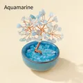 Aquamarine crystal money tree with copper wire trunk and blue ceramic pot base - Aquamarine (Blue Ceramic Cup)